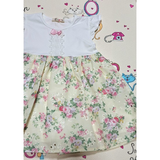 Красива лятна детска рокля в жълто и бяло ,,Цветен букет Красива лятна детска рокля в жълто и бяло ,,Цветен букет