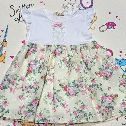 Красива лятна детска рокля в жълто и бяло Цветен букет Красива лятна детска рокля в жълто и бяло Цветен букет