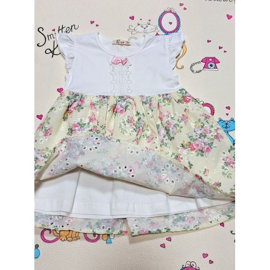 Красива лятна детска рокля в жълто и бяло ,,Цветен букет Красива лятна детска рокля в жълто и бяло ,,Цветен букет