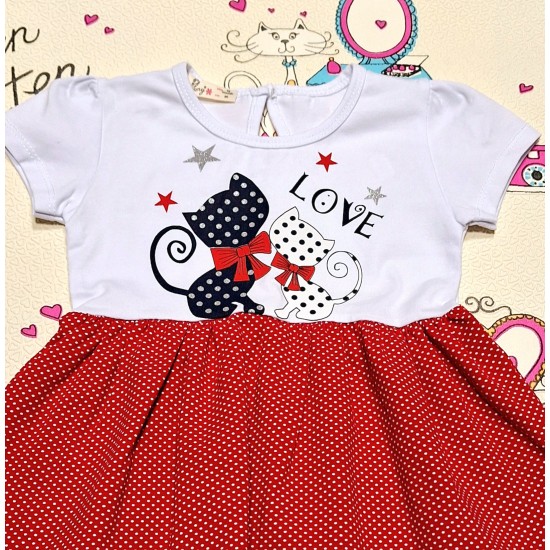 Детска лятна рокля в бяло и червено на точки КОТЕТА Детска лятна рокля в бяло и червено на точки КОТЕТА