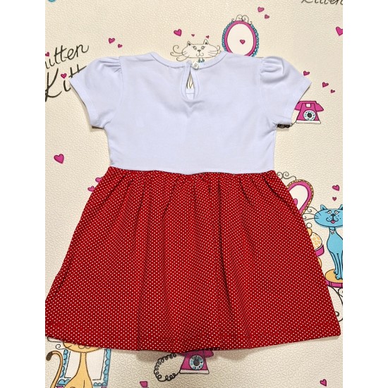 Детска лятна рокля в бяло и червено на точки КОТЕТА Детска лятна рокля в бяло и червено на точки КОТЕТА