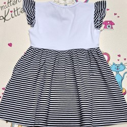 Детска лятна рокля в тъмносиньо и бяло райе с балони