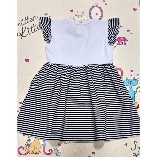 Детска лятна рокля в тъмносиньо и бяло райе с балони