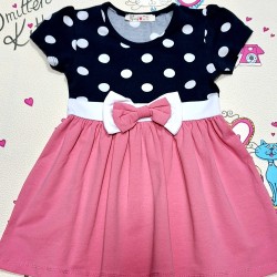 Детска лятна рокля в тъмносиньо и розово на бели точки Детска лятна рокля в тъмносиньо и розово на бели точки