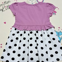 Детска лятна рокля в лилаво и бяло на черни точки