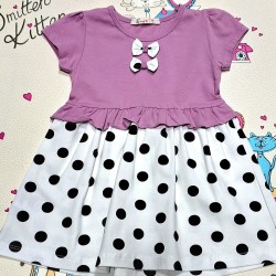 Детска лятна рокля в лилаво и бяло на черни точки