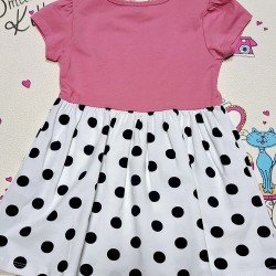 Детска лятна рокля в розово и бяло на точки с Мини Маус