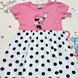 Детска лятна рокля в розово и бяло на точки с Мини Маус