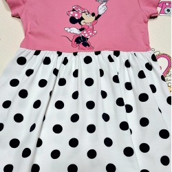 Детска лятна рокля в розово и бяло на точки с Мини Маус