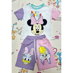 Детски летен комплект с Мини Маус и Дейзи с къси панталонки Детски летен комплект с Мини Маус и Дейзи с къси панталонки