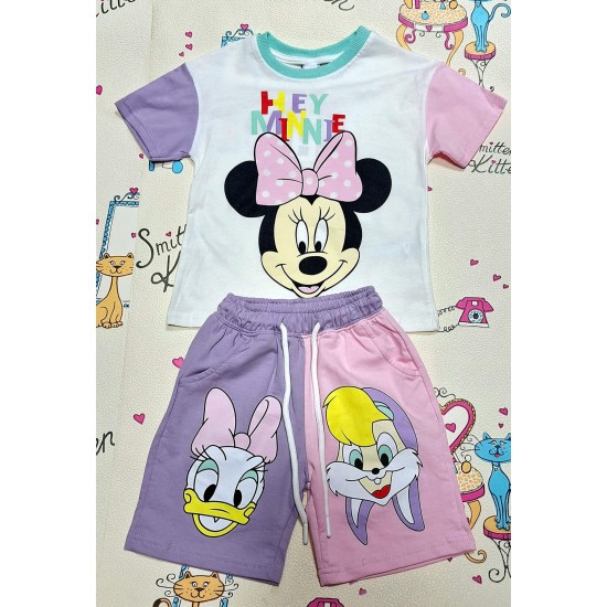 Детски летен комплект с Мини Маус и Дейзи с къси панталонки Детски летен комплект с Мини Маус и Дейзи с къси панталонки