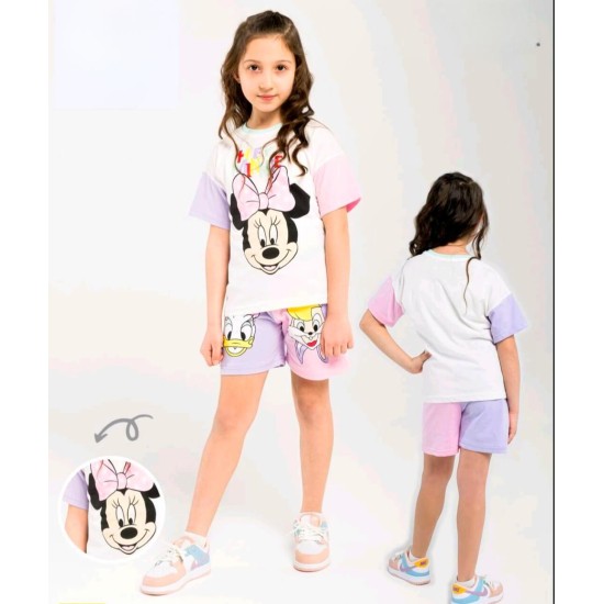 Детски летен комплект с Мини Маус и Дейзи с къси панталонки Детски летен комплект с Мини Маус и Дейзи с къси панталонки
