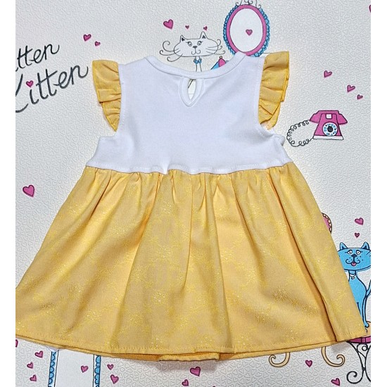 Детска рокля в жълто и бяло Котенце Детска рокля в жълто и бяло Котенце