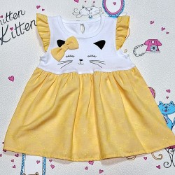 Детска рокля в жълто и бяло  Котенце