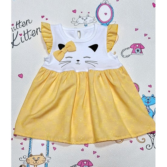 Детска рокля в жълто и бяло Котенце Детска рокля в жълто и бяло Котенце