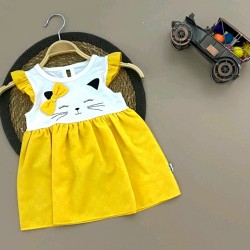 Детска рокля в жълто и бяло  Котенце