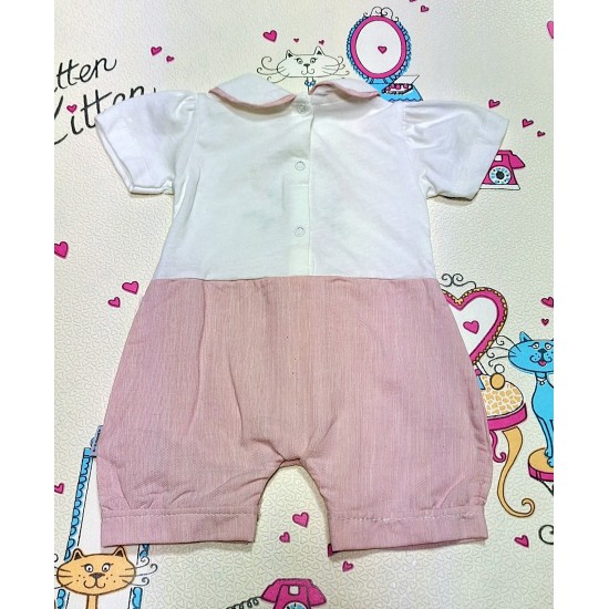 Бебешки летен гащеризон в бяло и розово Катеричка Бебешки летен гащеризон в бяло и розово Катеричка