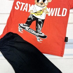 Детски летен комплект в оранжево ,,Мечо и скейтборда