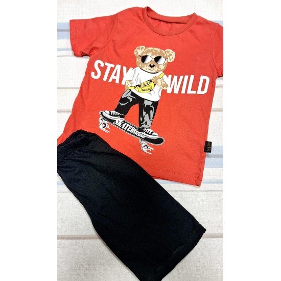 Детски летен комплект в оранжево ,,Мечо и скейтборда Детски летен комплект в оранжево ,,Мечо и скейтборда