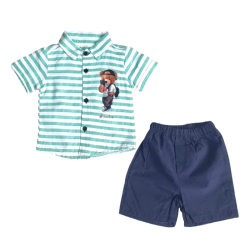 Детски летен комплект с риза и къси панталони с мече