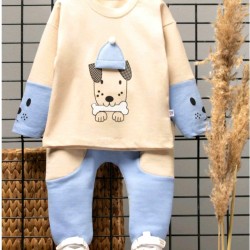 Детски комплект в бежово и светло синьо Кученце Детски комплект в бежово и светло синьо Кученце