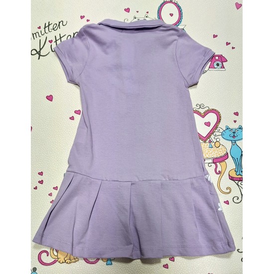 Детска лилава лятна рокля с яка  Бели маргаритки