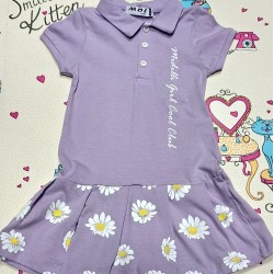 Детска лилава лятна рокля с яка Бели маргаритки Детска лилава лятна рокля с яка Бели маргаритки