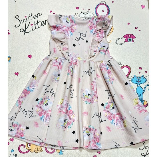 Детска лятна рокля в бежово с Еднорози