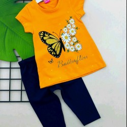 Детски летен комплект с оранжева тениска и клин ,,Пеперуда Детски летен комплект с оранжева тениска и клин ,,Пеперуда