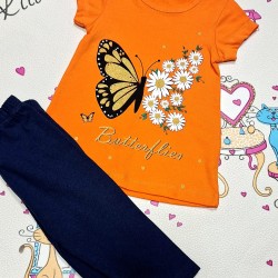 Детски летен комплект с оранжева тениска и клин ,,Пеперуда