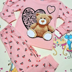 Детска памучна пижама в розово с мече