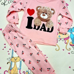 Детска памучна розова пижама с мече и надпис Аз обичам татко 1г-3г