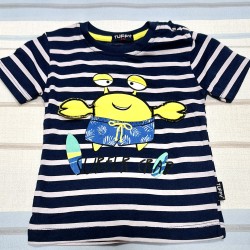 Бебешка тениска в тъмносиньо и бяло райе  Раче осмокраче
