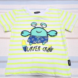 Детска тениска на бяло и електриково зелено райе  Раче осмокраче