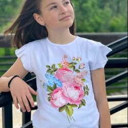 Детска лятна блуза в бяло РОЗИ Детска лятна блуза в бяло РОЗИ