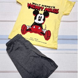 Детски летен комплект с Мики Маус с жълта тениска Детски летен комплект с Мики Маус с жълта тениска
