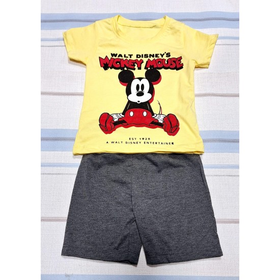 Детски летен комплект с Мики Маус с жълта тениска