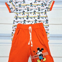 Детски летен комплект в оранжево и бяло с Мики Маус