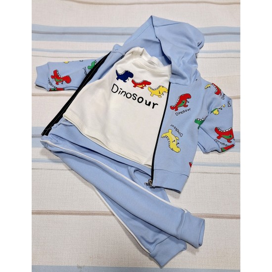 Детски спортен комплект в светло синьо с динозаври от 3 части