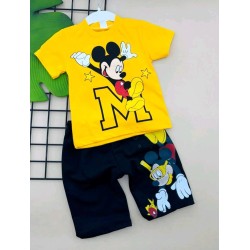 Детски летен комплект с жълта блуза  Мики Маус водолаз