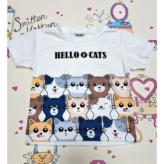 Детска лятна тениска в бяло ,,HELLO CATS