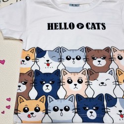 Детска лятна тениска в бяло  HELLO CATS