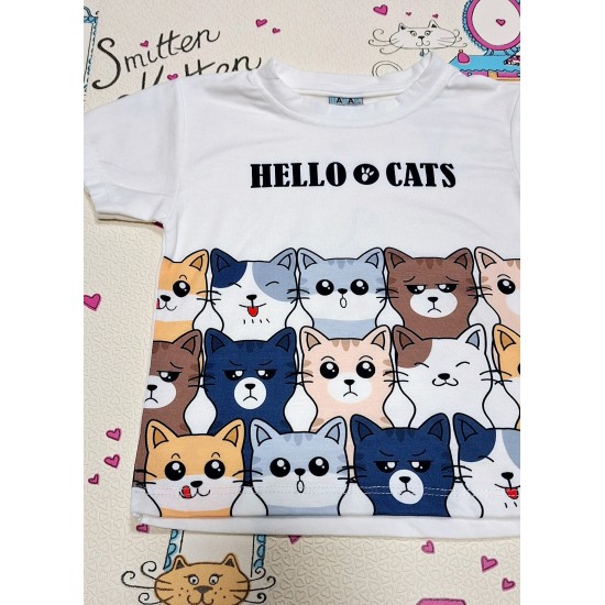 Детска лятна тениска в бяло HELLO CATS Детска лятна тениска в бяло HELLO CATS