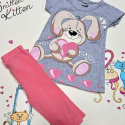 Детски летен комплект в сиво и розово ,,Bunny Love