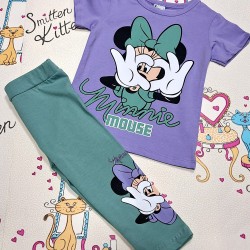 Детски летен комплект в зелено и лилаво с Мини Маус
