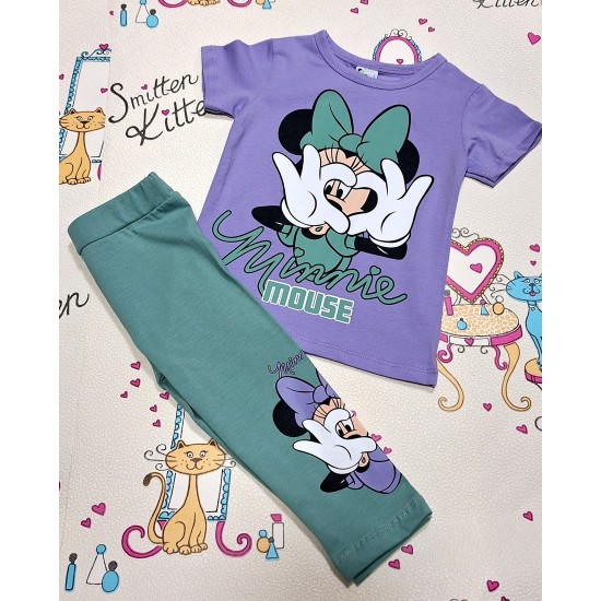 Детски летен комплект в зелено и лилаво с Мини Маус