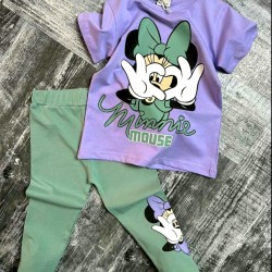 Детски летен комплект в зелено и лилаво с Мини Маус