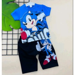 Детски летен комплект в синьо с таралежа Соник