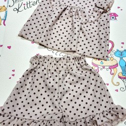 Детски летен комплект в бежово с кафяви точки  Лилибет