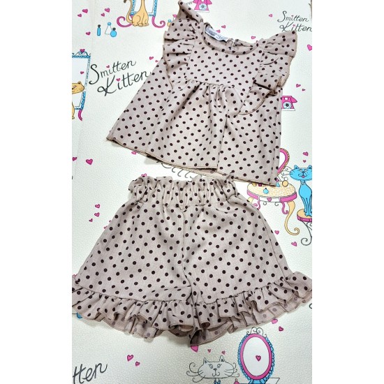 Детски летен комплект в бежово с кафяви точки ,,Лилибет